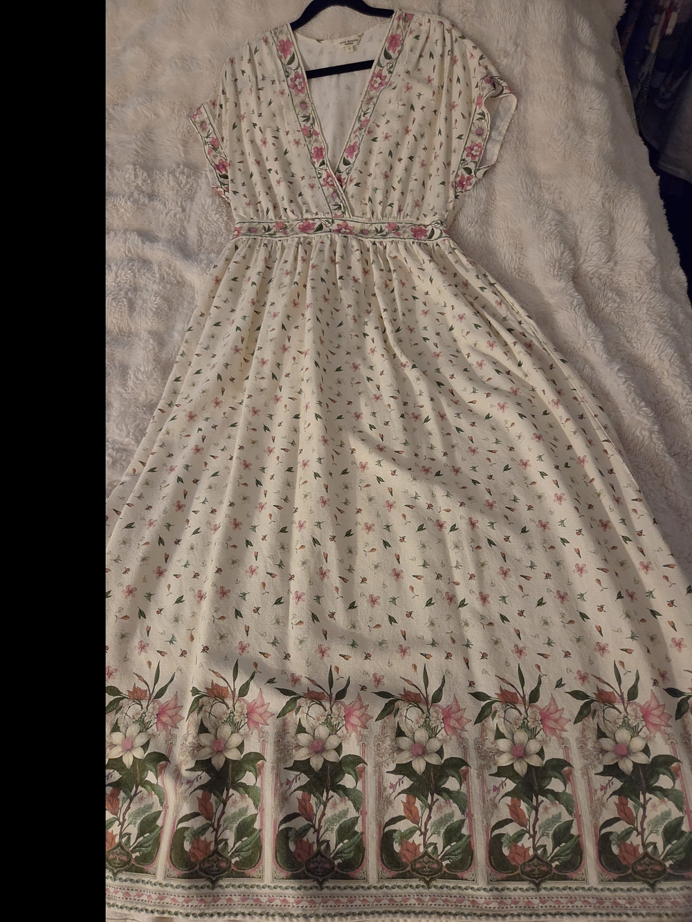 Max Studio Cream Maxi Dress with Pink and Green Floral Border